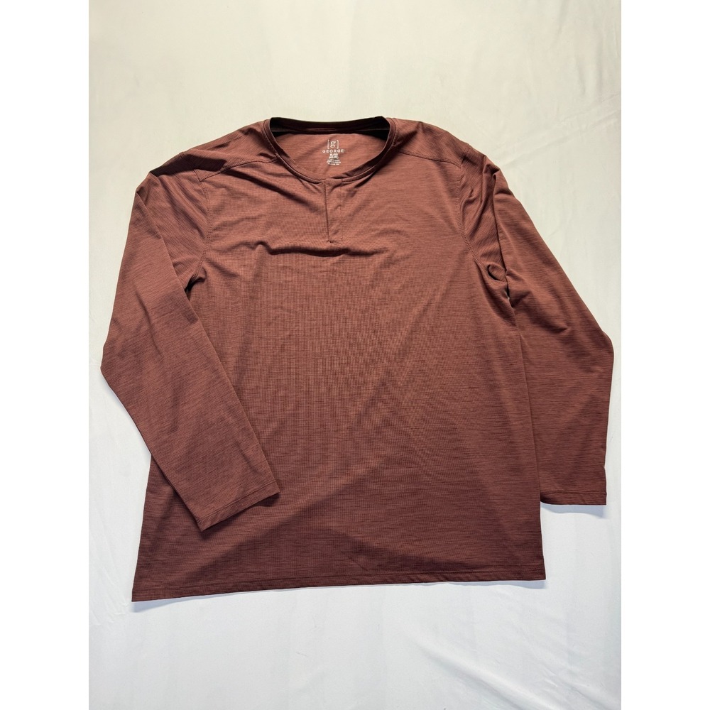 George T Shirt Mens XL Brown Textured‎ Ribbed Henley Neck Button Placket Casual
